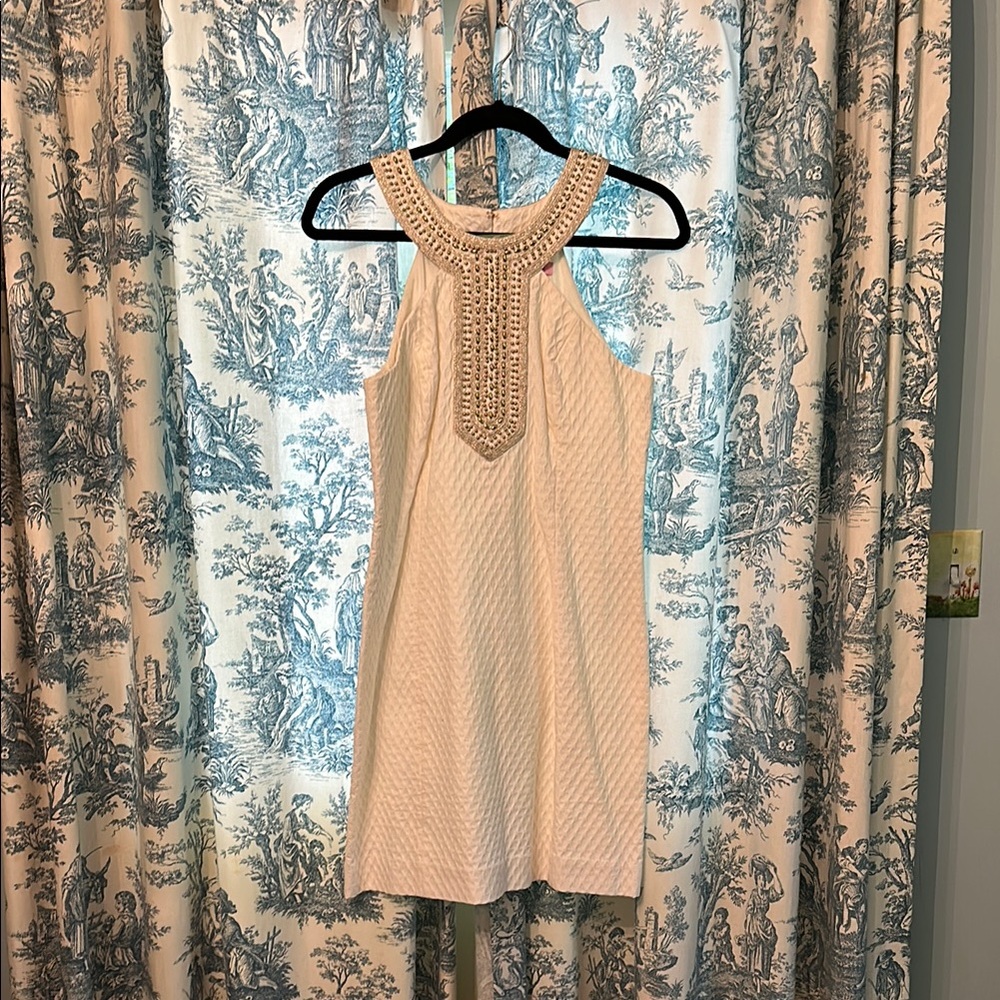 Resort White Lilly Pulitzer Halter Dress with Beaded Neckline (Size 4)